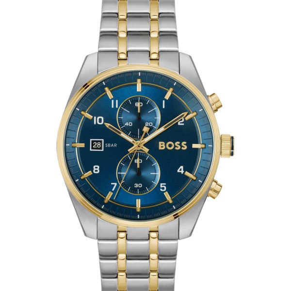 Hugo Boss Montre chronographe bicolore à cadran bleu
