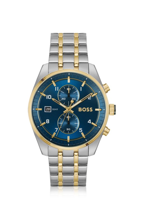 Hugo Boss Montre chronographe bicolore à cadran bleu