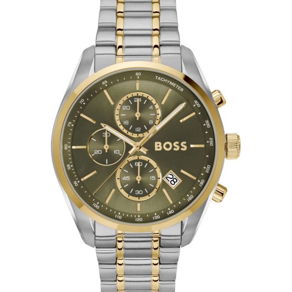 Hugo Boss Montre chronographe bicolore à cadran teinte olive