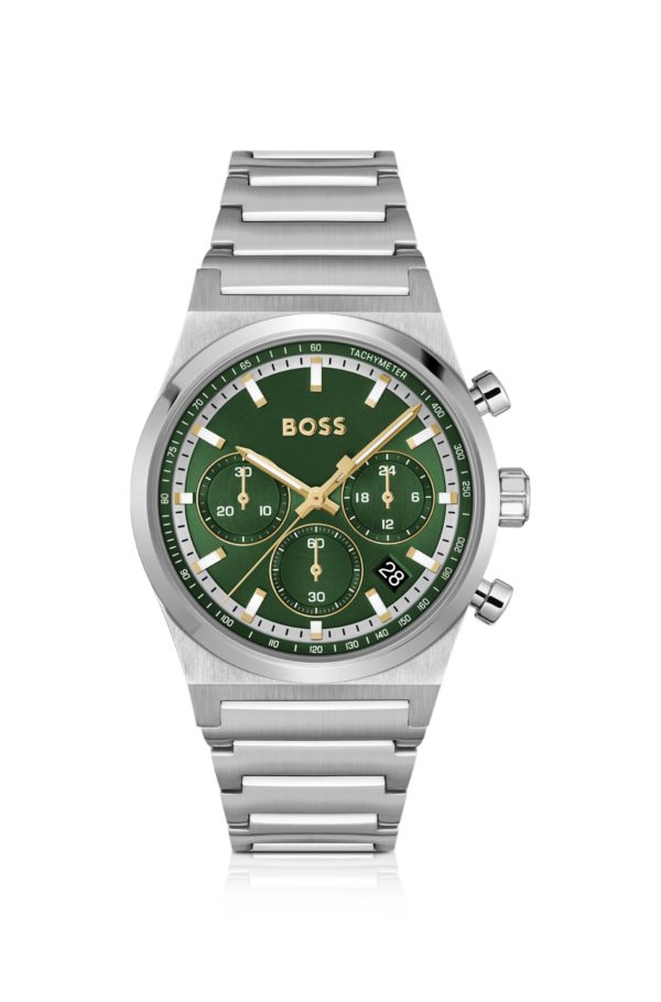 Hugo Boss Montre chronographe en acier argenté à cadran vert