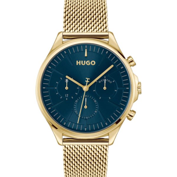 Hugo Boss Montre dorée à cadran bleu