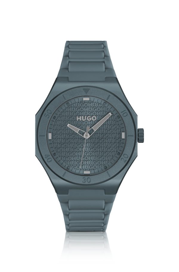 Hugo Boss Montre en aluminium bleu avec cadran à logo texturé