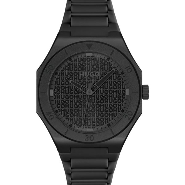 Hugo Boss Montre en aluminium noir avec cadran à logo texturé
