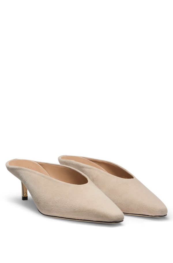 Hugo Boss Mules en cuir suédé à petit talon et monogramme Double B
