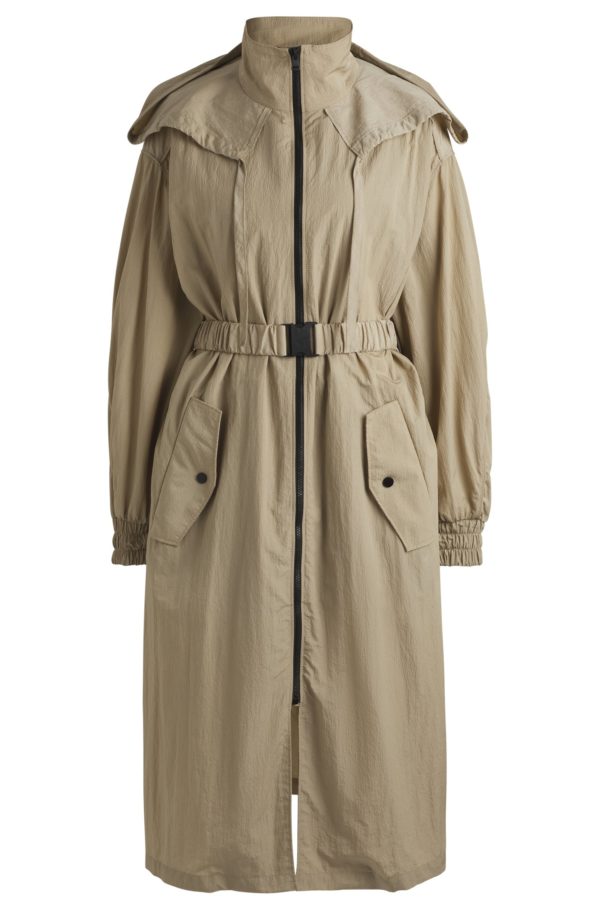Hugo Boss Parka longue en seersucker avec ceinture
