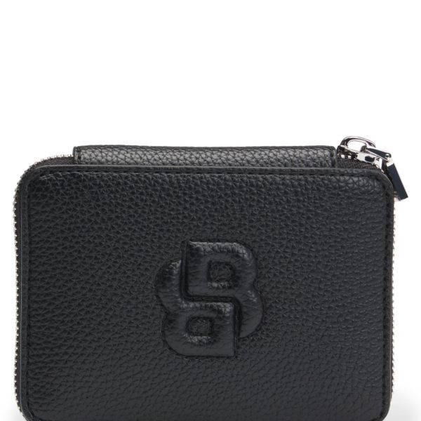 Hugo Boss Petit portefeuille grainé à fermeture éclair circulaire et monogramme Double B