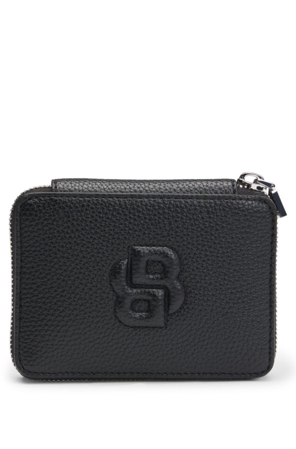 Hugo Boss Petit portefeuille grainé à fermeture éclair circulaire et monogramme Double B