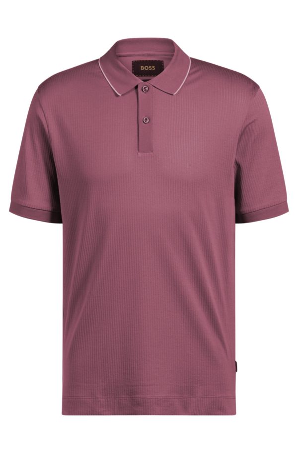 Hugo Boss Polo en soie et coton avec rayures structurées
