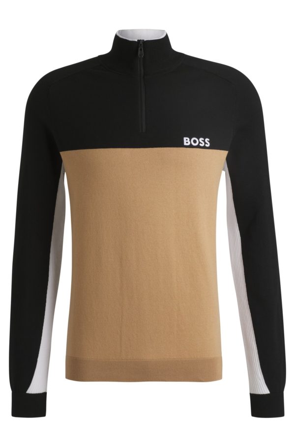 Hugo Boss Pull Regular en coton mélangé à effet color block