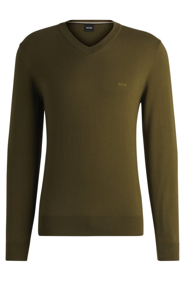 Hugo Boss Pull à col V en pur coton avec logo brodé