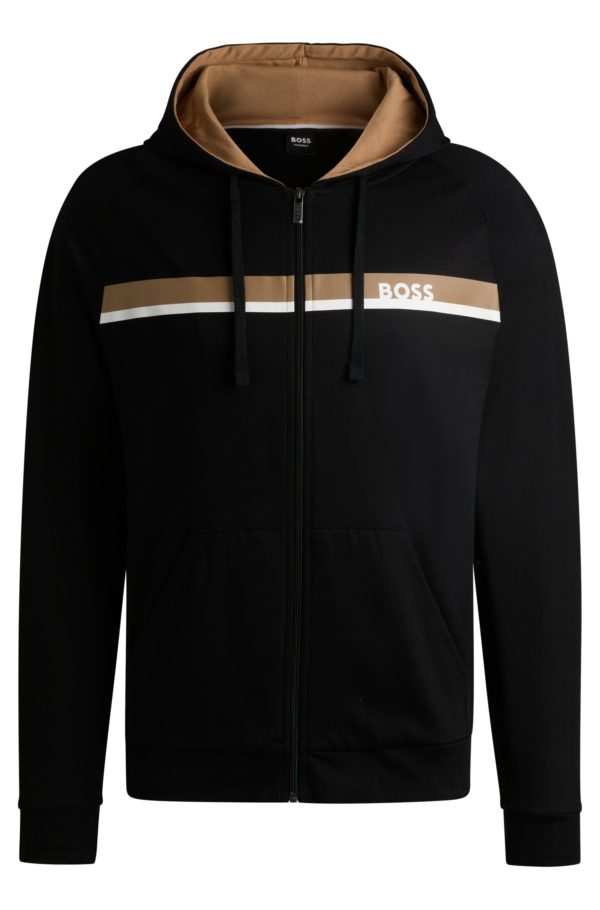 Hugo Boss Sweat à capuche zippé en molleton de coton avec imprimé à rayures