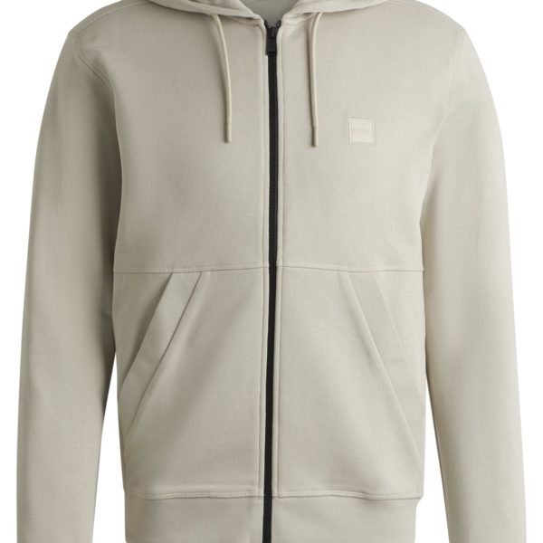 Hugo Boss Sweat zippé à capuche en molleton de coton avec patch logoté ton sur ton