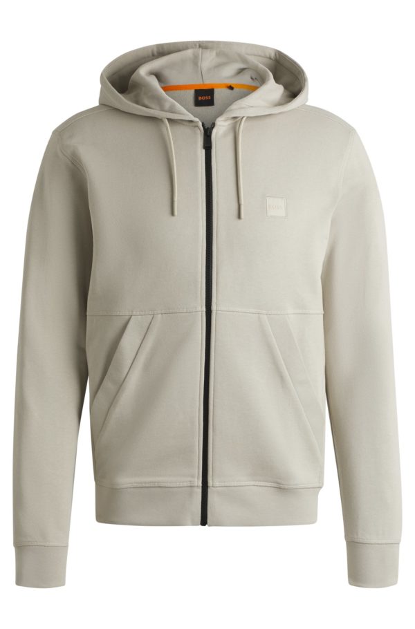Hugo Boss Sweat zippé à capuche en molleton de coton avec patch logoté ton sur ton
