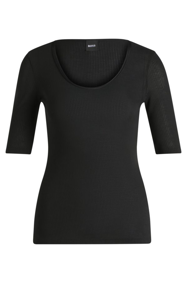 Hugo Boss T-shirt à encolure dégagée en tissu stretch côtelé