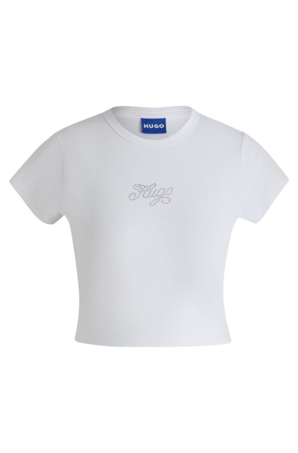 Hugo Boss T-shirt en coton stretch avec logo orné de strass