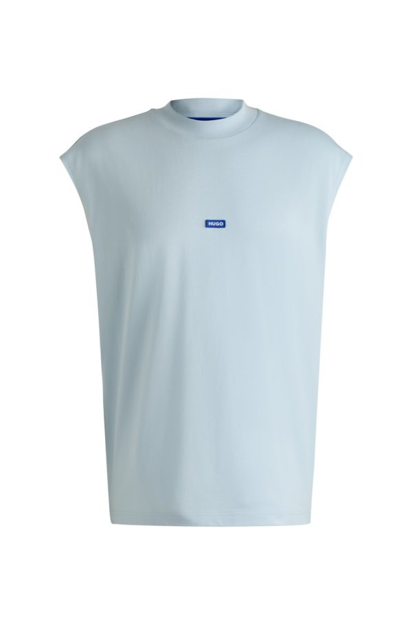 Hugo Boss T-shirt en jersey de coton sans manches avec étiquette logotée bleue