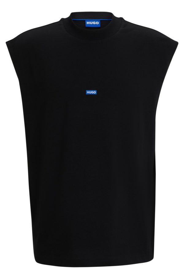 Hugo Boss T-shirt en jersey de coton sans manches avec étiquette logotée bleue