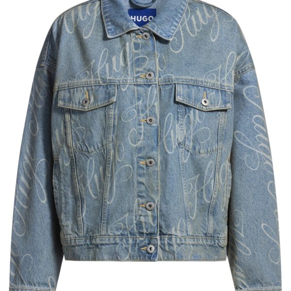 Hugo Boss Veste Boxy en denim rigide à logo imprimé
