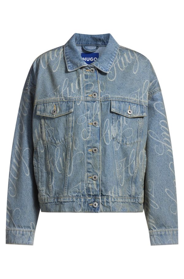 Hugo Boss Veste Boxy en denim rigide à logo imprimé