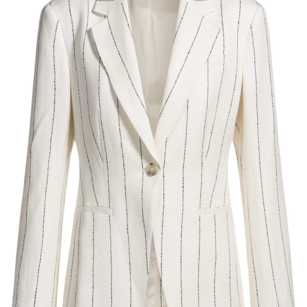 Hugo Boss Veste de tailleur Slim en maille bouclette de lin mélangé à rayures