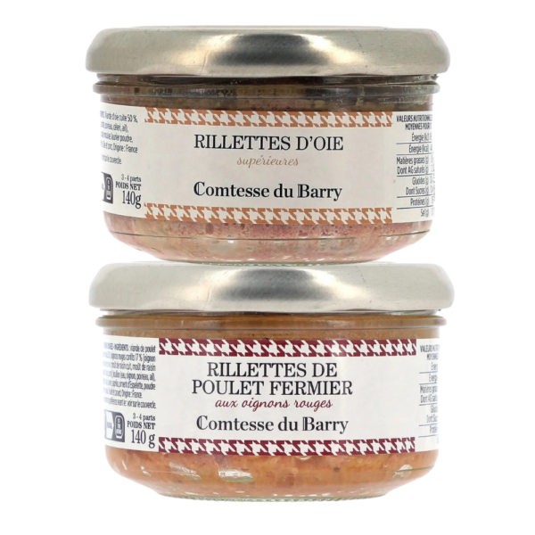 Lot de 2 Rillettes d'oie supérieures & Rillettes de poulet aux oignons rouges-Comtesse du Barry