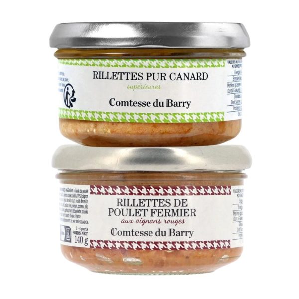 Lot de 2 Rillettes pur canard supérieures & Rillettes de poulet aux oignons rouges-Comtesse du Barry