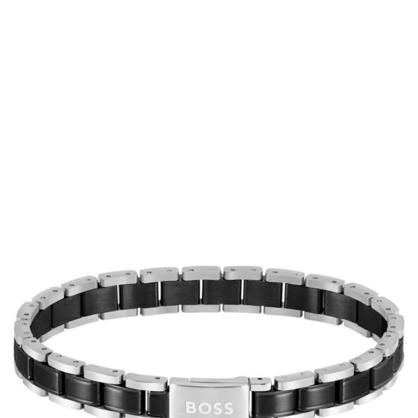 Hugo Boss Bracelet en acier plaqué noir et argenté