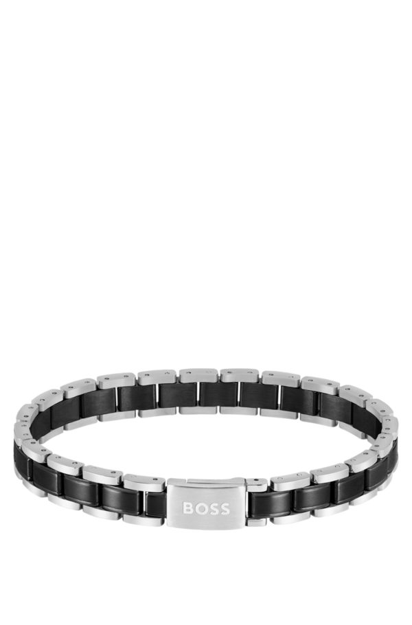 Hugo Boss Bracelet en acier plaqué noir et argenté