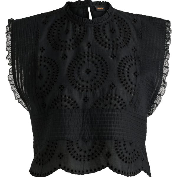 Chemisier Regular en broderie anglaise de coton avec détails plissés – Hugo Boss