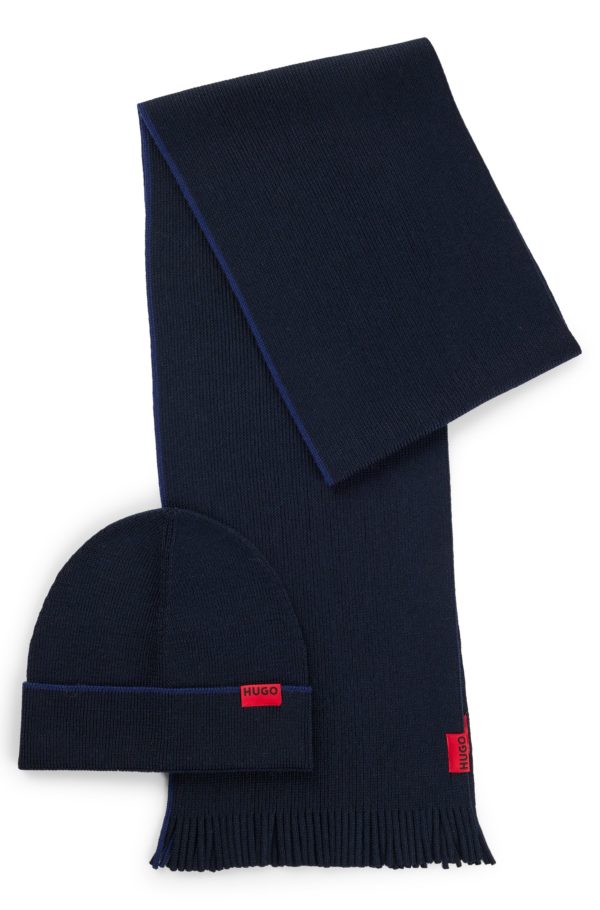 Hugo Boss Ensemble bonnet et écharpe en laine à étiquette logotée