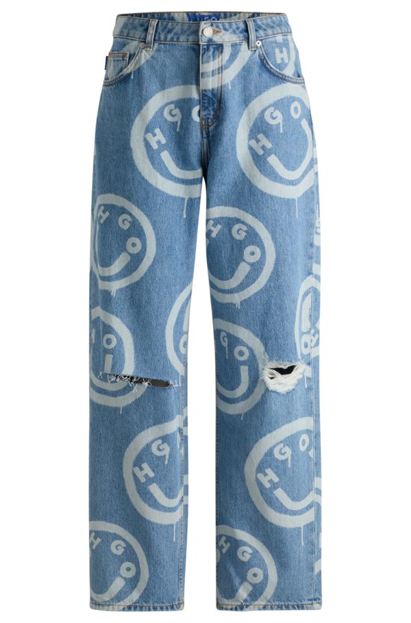 Hugo Boss Jean Baggy effet usé à logos Happy HUGO