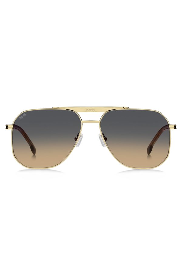 Hugo Boss Lunettes de soleil dorées avec monogrammes Double B