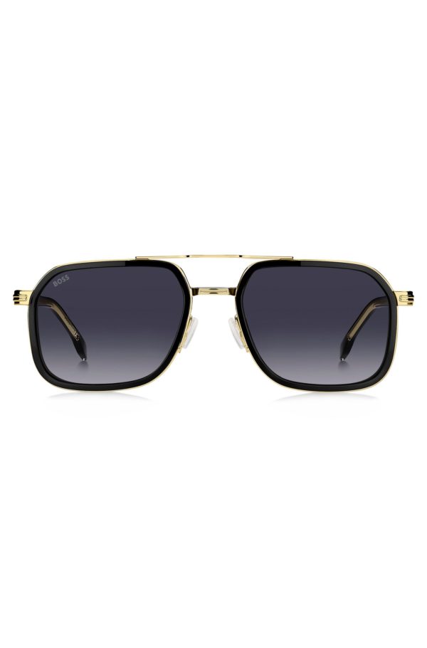 Hugo Boss Lunettes de soleil effet superposé en acier et acétate noir