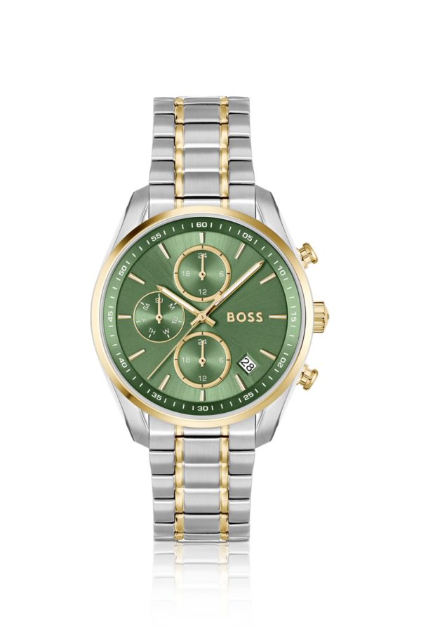 Hugo Boss Montre bicolore avec cadran vert et bracelet à cinq maillons
