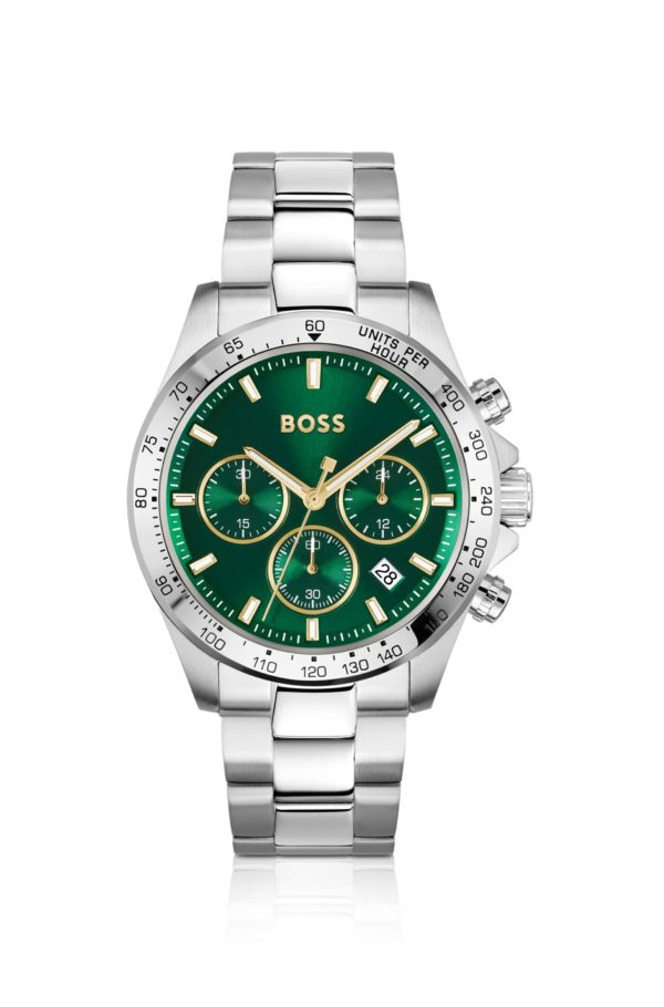 Hugo Boss Montre chronographe argentée à cadran vert