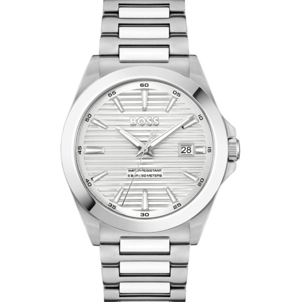 Montre en acier inoxydable lisse et brossé à cadran rainuré – Hugo Boss