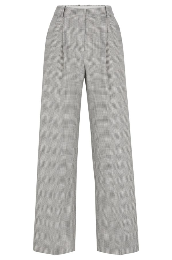 Hugo Boss Pantalon droit en laine vierge à motif prince-de-galles