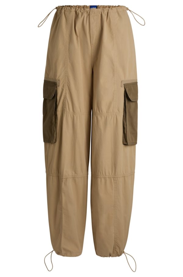 Hugo Boss Pantalon parachute Oversize en coton avec poches cargo