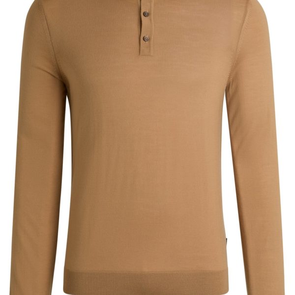 Hugo Boss Pull en laine vierge italienne avec manches longues et col polo