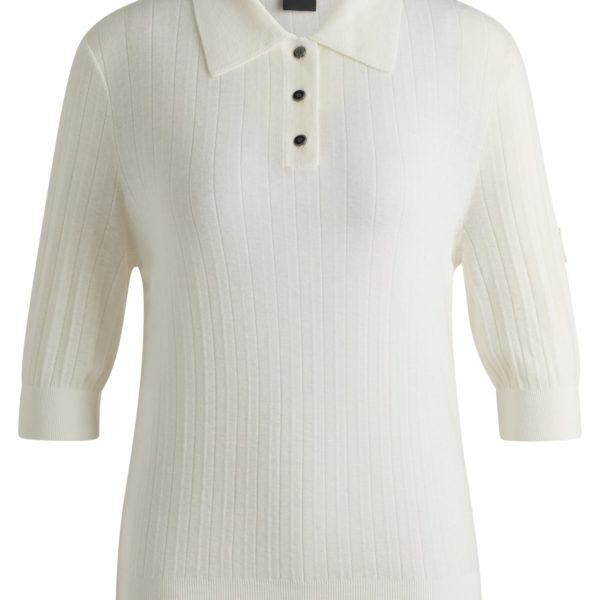 Polo d’équitation en maille côtelée à col oversize – Hugo Boss