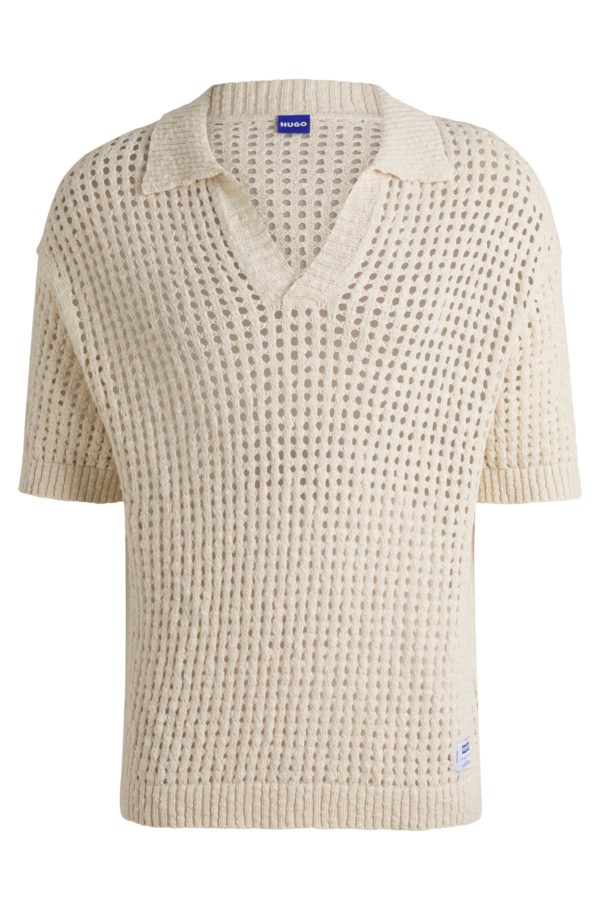 Hugo Boss Polo en maille crochetée de coton à col Johnny
