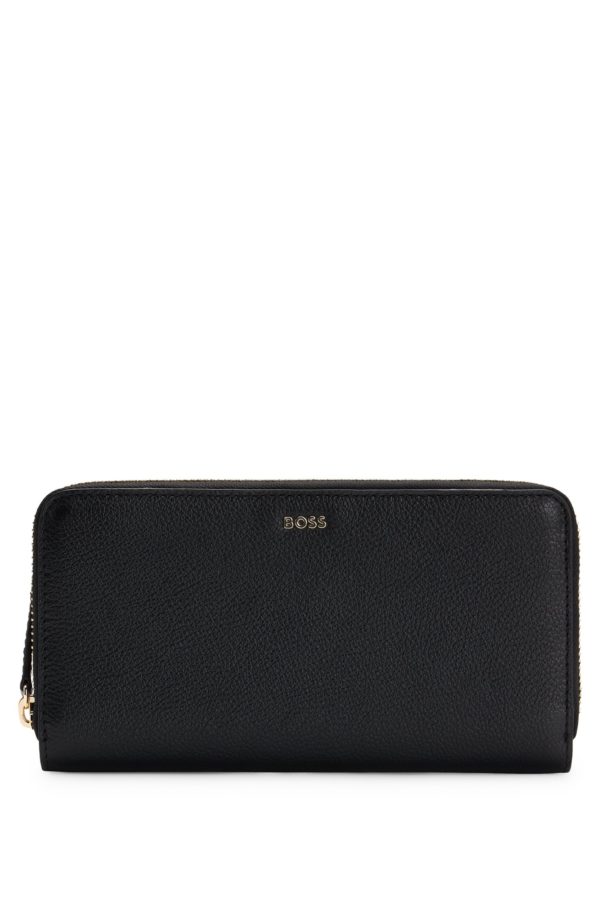 Hugo Boss Portefeuille en cuir texturé avec fermeture éclair circulaire et logo