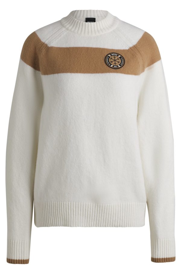 Hugo Boss Pull en laine vierge à rayures camel BOSS Ski