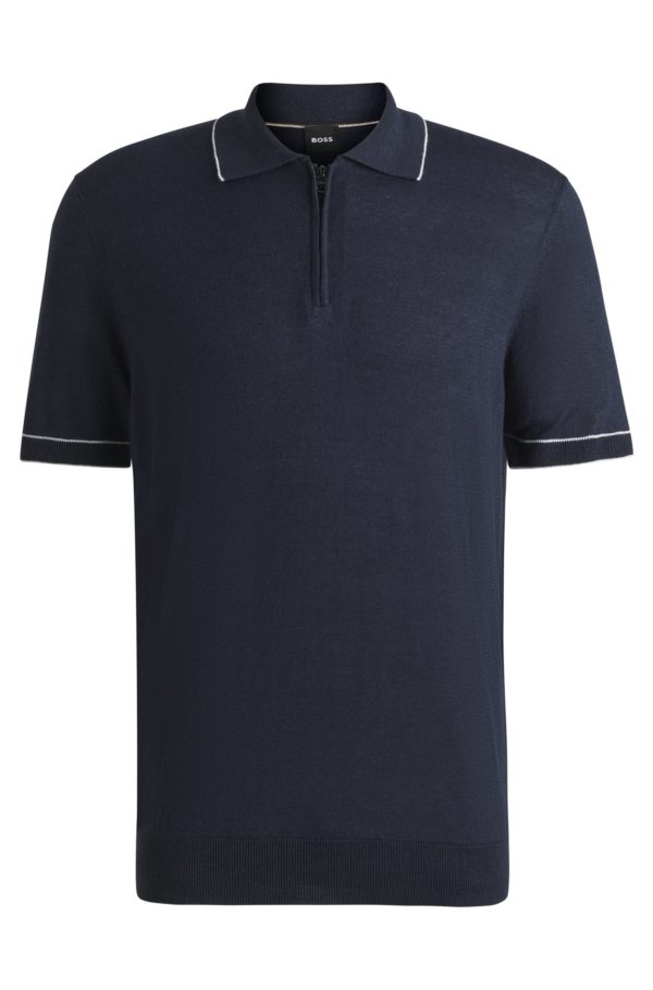 Hugo Boss Pull en lin mélangé à patte zippée