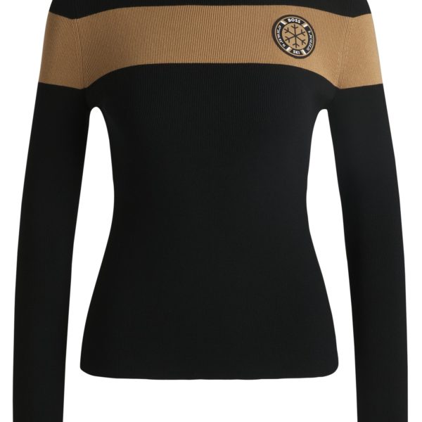 Pull en maille stretch à rayures camel BOSS Ski – Hugo Boss