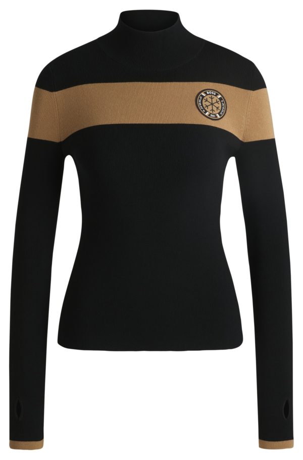 Hugo Boss Pull en maille stretch à rayures camel BOSS Ski