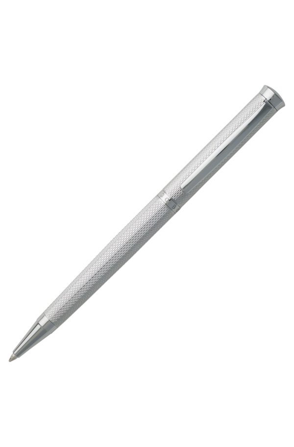 Hugo Boss Stylo à bille plaqué chrome avec losanges gravés