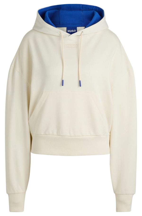 Hugo Boss Sweat à capuche court en molleton de coton avec capuche à doublure bleue