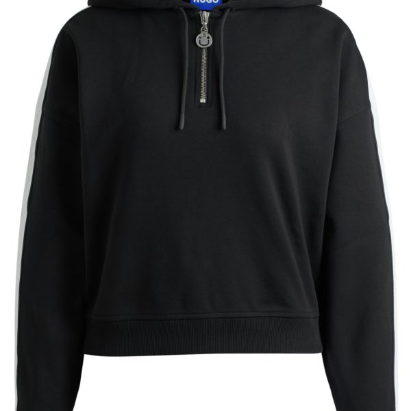 Hugo Boss Sweat à capuche en coton stretch avec encolure zippée et ruban logoté