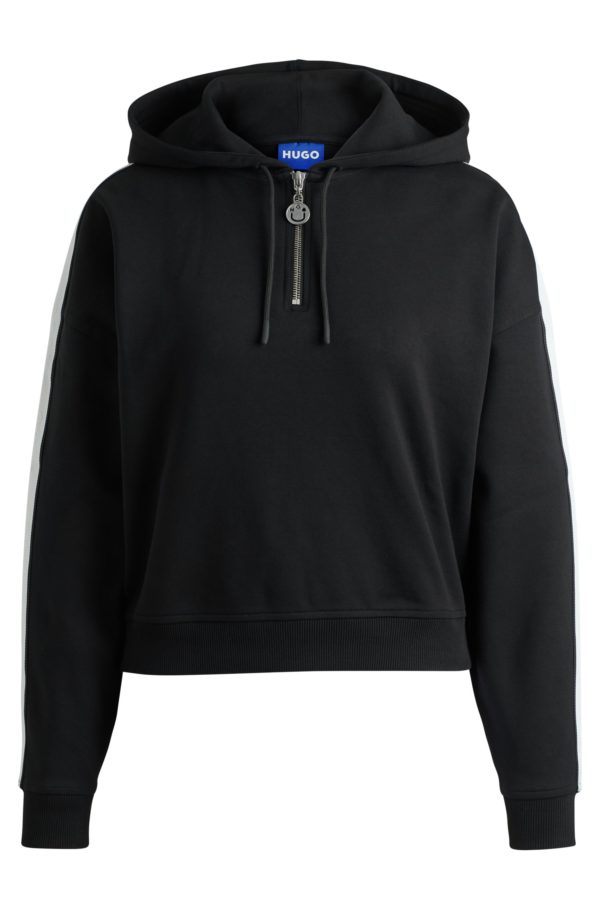 Hugo Boss Sweat à capuche en coton stretch avec encolure zippée et ruban logoté